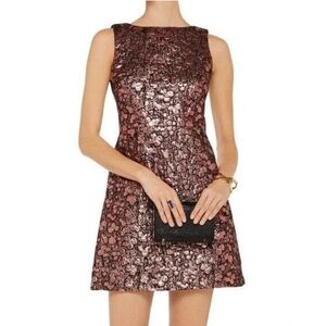 Alice + Olivia Metallic Jacquard Bateau Black Copper Rose Gold Mini Dres…
